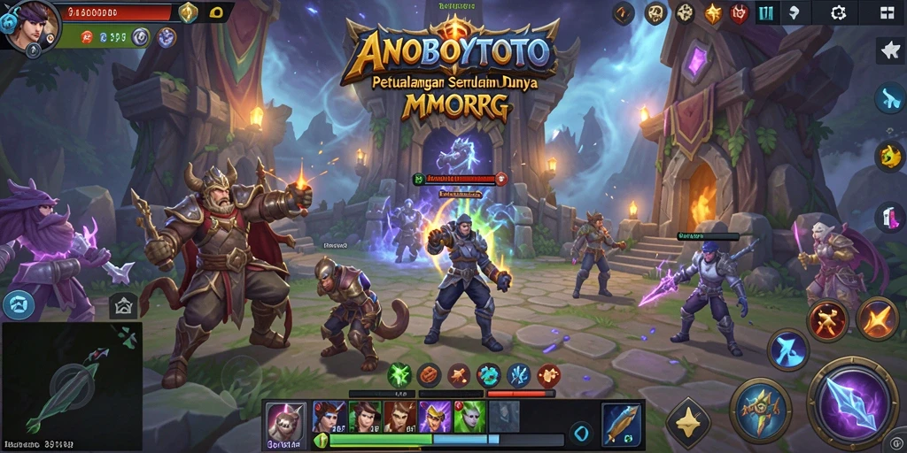 Screenshot gameplay ANOBOYTOTO menampilkan pertarungan epik di dunia MMORPG.