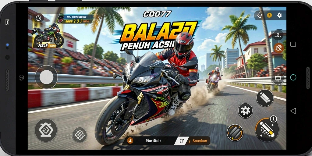 Tampilan gameplay mendebarkan dari COO77 saat balapan motor.