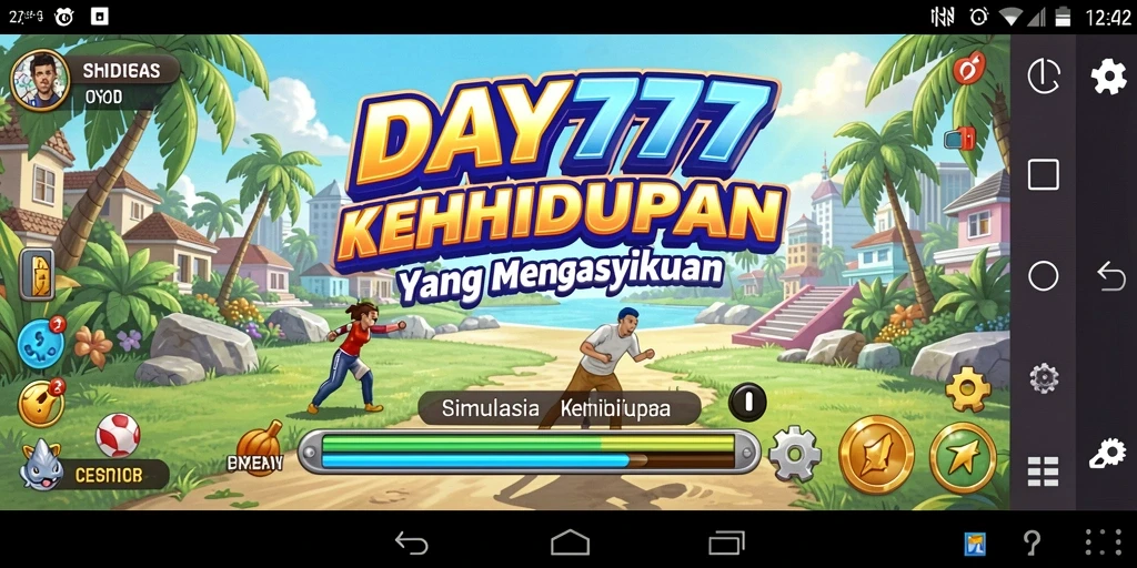 Screenshot gameplay DAY777 dengan karakter yang berinteraksi.