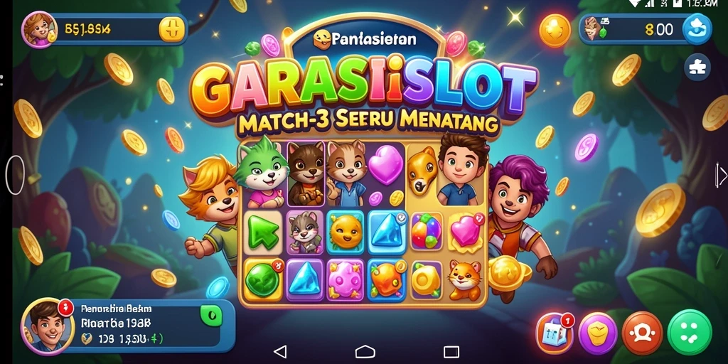 Screenshot gameplay GARASISLOT dengan visual Match-3 yang cerah dan menarik.