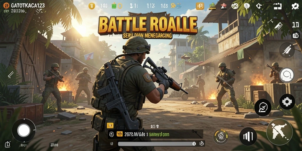 Screenshot GATOTKACA123 menampilkan aksi seru dalam pertempuran Battle Royale.