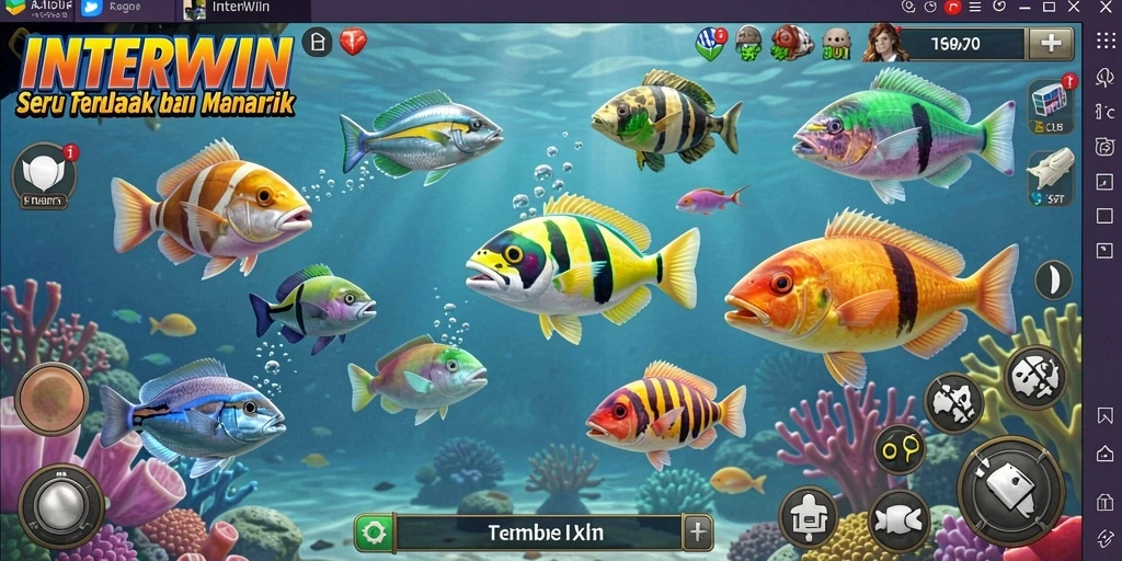Screenshot gameplay INTERWIN menampilkan serunya menangkap ikan di lautan.