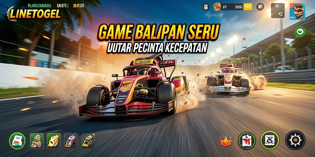 Tampilan gameplay menegangkan dalam LINETOGEL dengan balapan yang seru.