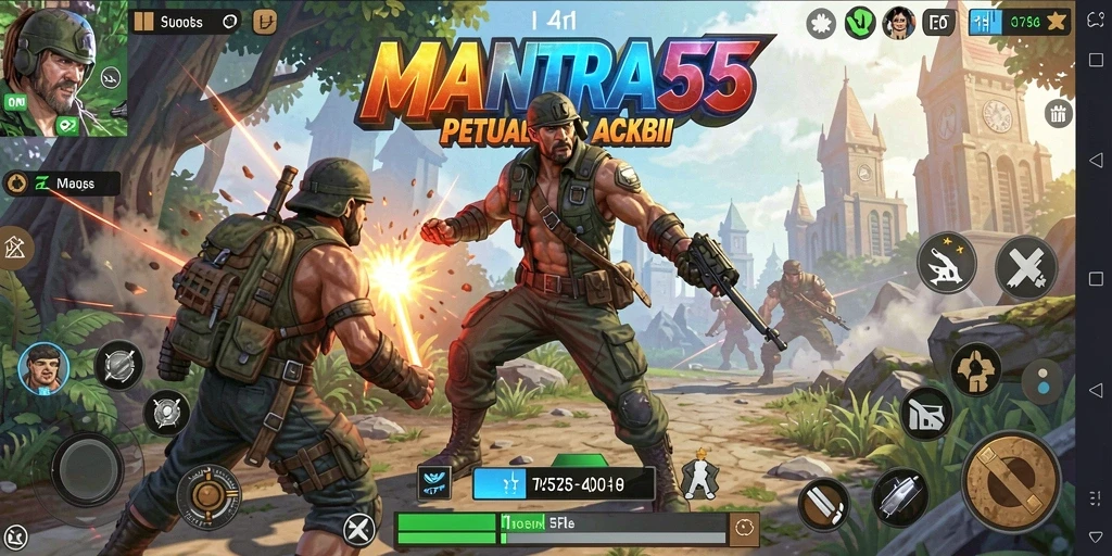 Tampilan gameplay <strong>MANTRA55</strong> dengan aksi yang mendebarkan dan grafis yang menakjubkan.