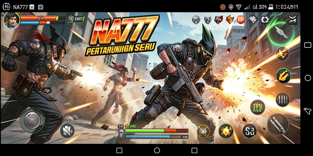 Screenshot menampilkan momen aksi intens dari gameplay NA777.