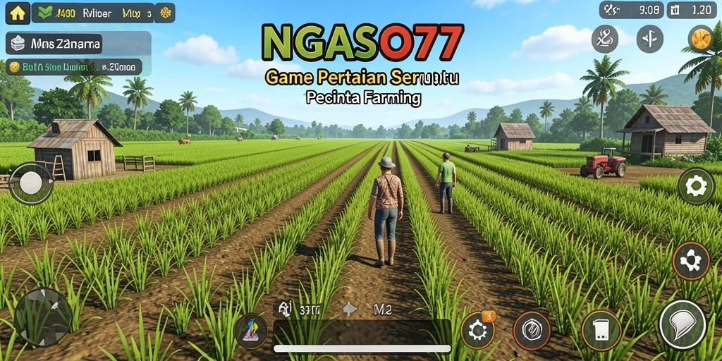 Screenshot NGASO77 menampilkan suasana pertanian yang hidup dengan tanaman hijau.