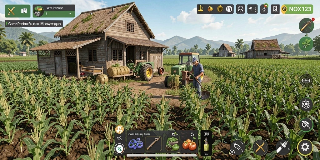 Tampilan gameplay NOX123 yang menarik dengan petani yang aktif.