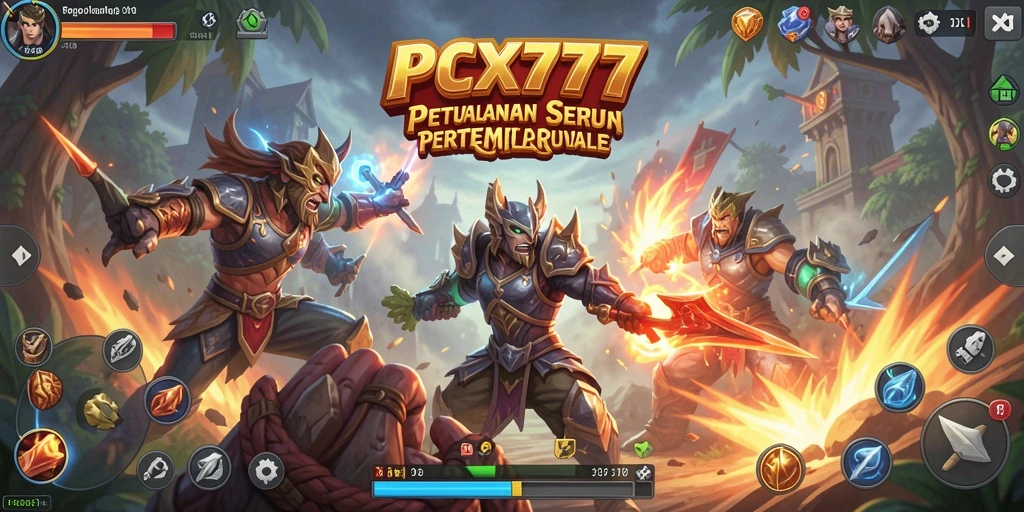 Tangkapan layar utama PCX777 menampilkan aksi seru dalam pertempuran Battle Royale.