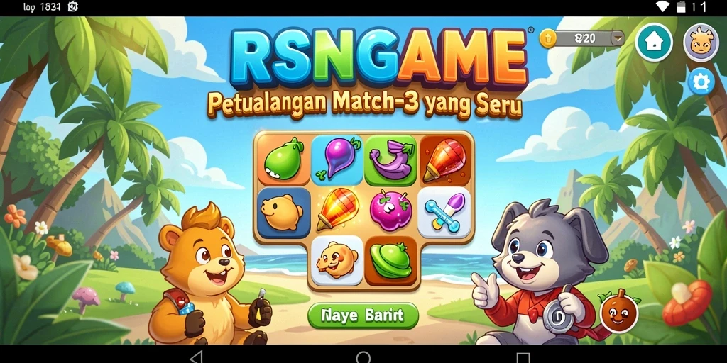 Tampilan gameplay Match-3 yang seru dan penuh warna.